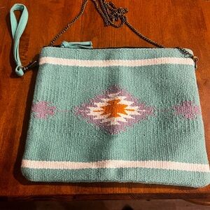 Turquoise Southwestern Pattern Wristlet Clutch w/Chain Strap Octavia Stitch Fix